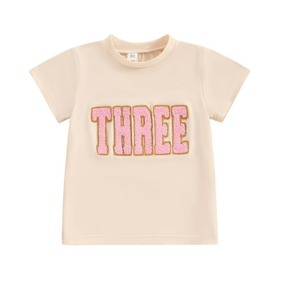 Musuos Girl's Birthday Tops 1-7T Casual Round Neck Short Sleeve Letter Embroidery T-Shirt Toddler Little Girl Summer Clothes