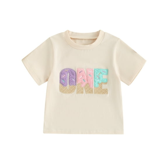Musuos Girl's Birthday Tops Casual Crew Neck Short Sleeve Letter Embroidery T-Shirt Toddler Girl Summer Clothes, 1-6 Years