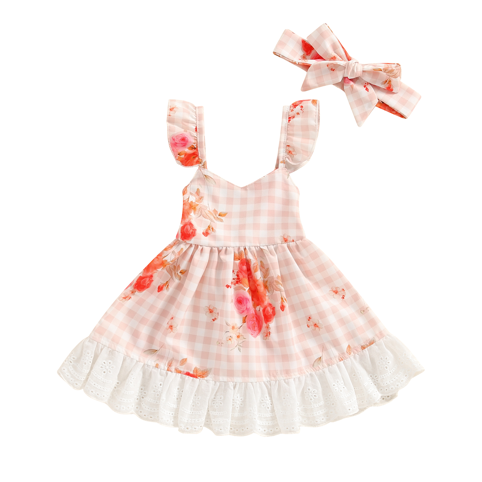 Girls Summer Vacation Outfit Girls Plaid School Outfit Two-piece Set main image 1