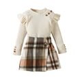 thumbnail image 1 of Musuos Girls Autumn 2 Piece Outfits 1-6T Long Sleeve Ruffle Ribbed Tops Button Plaid Skirt Set, 1 of 10