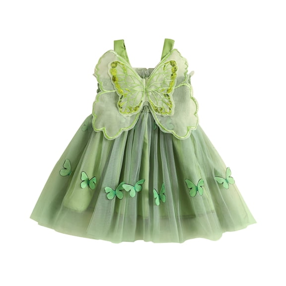 Musuos Girls Princess Dress 12 18 24M 3 4T Casual Sequin Butterfly Mesh Tulle A-Line Party Dress Summer Clothing