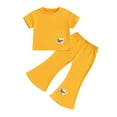 thumbnail image 1 of Musuos Girls' Summer 2 Piece Outfit 3-8T Round Neck Short Sleeve Tops + Elastic Waist Flare Pants Toddler Little Girl Set, 1 of 10