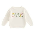 thumbnail image 1 of Musuos Infant Baby 1th Birthday Sweater 9M 12M 18M Letter Embroidery Crew Neck Long Sleeve Fall Knitted Pullover Tops for Boys Girls, 1 of 9