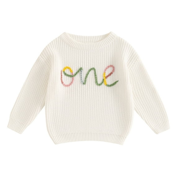 Musuos Infant Baby 1th Birthday Sweater 9M 12M 18M Letter Embroidery Crew Neck Long Sleeve Fall Knitted Pullover Tops for Boys Girls
