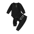 thumbnail image 1 of Musuos Infant Baby Boy Waffle Jumpsuit Outfits 3 6 9 12M Solid Color Long Sleeve Romper with Elastic Waist Pants, 1 of 10