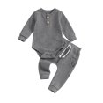 thumbnail image 1 of Musuos Infant Baby Boy Waffle Jumpsuit Outfits 3 6 9 12M Solid Color Long Sleeve Romper with Elastic Waist Pants, 1 of 10