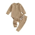 thumbnail image 1 of Musuos Infant Baby Boy Waffle Jumpsuit Outfits 3 6 9 12M Solid Color Long Sleeve Romper with Elastic Waist Pants, 1 of 10