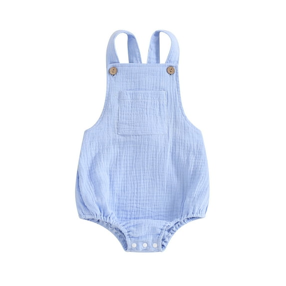 Musuos Infant Baby Cotton Linen Overalls 0-24 Months Solid Color Sleeveless Square Neck Backless Romper for Boys Girls