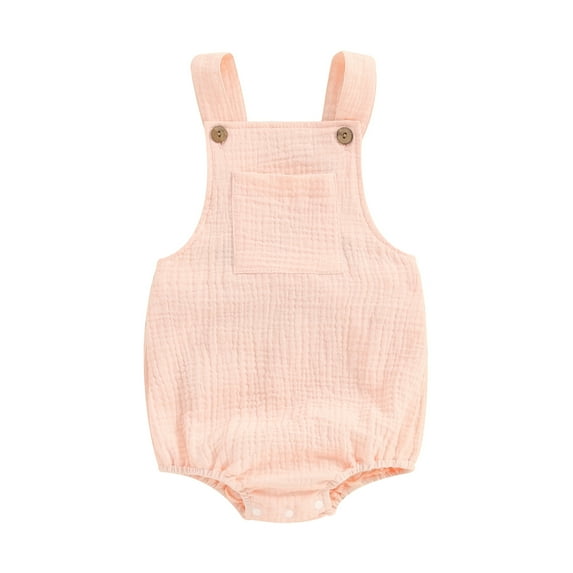 Musuos Infant Baby Cotton Linen Overalls 0-24 Months Solid Color Sleeveless Square Neck Backless Romper for Boys Girls