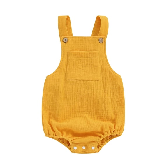 Musuos Infant Baby Cotton Linen Overalls 0-24 Months Solid Color Sleeveless Square Neck Backless Romper for Boys Girls