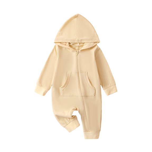 Musuos Infant Baby Fall Romper 0-24M Solid Colors Long Sleeve Zipper Hoodie Jumpsuit with Pocket Newborn Clothes for Boys Girls