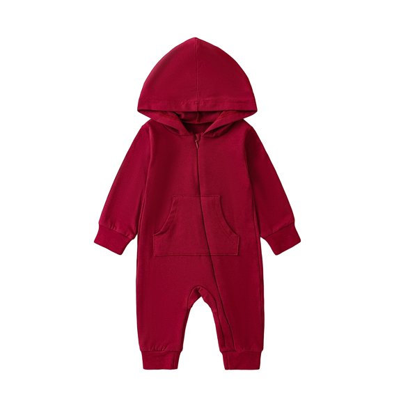 Musuos Infant Baby Fall Romper 0-24M Solid Colors Long Sleeve Zipper Hoodie Jumpsuit with Pocket Newborn Clothes for Boys Girls