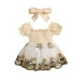thumbnail image 1 of Musuos Infant Baby Girl 2 Piece Set 3 6 12 18 24M Square Neck Short Sleeve Shirred Frill Trim Mesh Romper Dress +Headband, 1 of 10