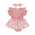 thumbnail image 1 of Musuos Infant Baby Girl Cute Romper Dress 3 6 9 12 18Months Daisy Print Short Sleeve Round Neck Jumpsuit with Bow Headband, 1 of 10