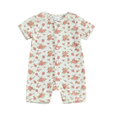 Musuos Infant Baby Girl Summer Jumpsuit 6 12 18 24M Floral Print Round Neck Short Sleeve Button Down Romper Toddler Clothes