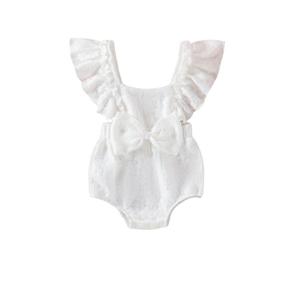 Musuos Infant Baby Girl Summer Romper 3 6 12 18Months Solid Color Flower Flying Sleeve Scoop Neck Bow Jumpsuit
