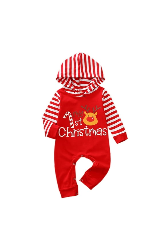 Infant Baby Girls Boys Christmas Outfits My First Christmas Hooded Romper Sets