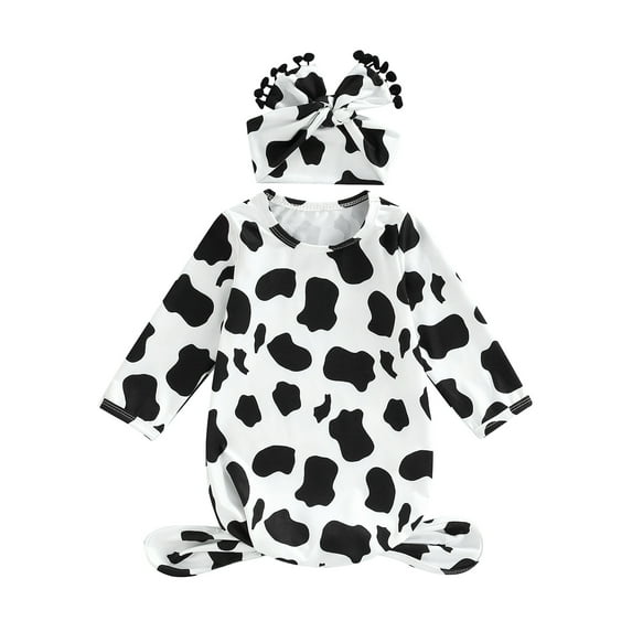 Musuos Infant Baby Girls Sleeping Bag Cow Pattern/Floral Print Round Neck Long Sleeve Swaddle Wearable Sleeper Blankets with Headband