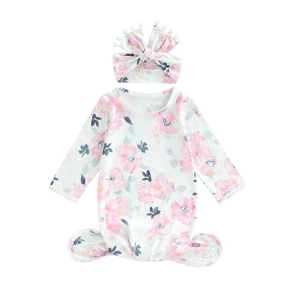 Musuos Infant Baby Girls Sleeping Bag Cow Pattern/Floral Print Round Neck Long Sleeve Swaddle Wearable Sleeper Blankets with Headband