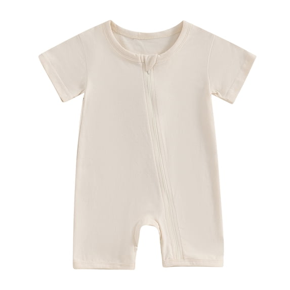 Musuos Infant Baby Summer Basic Romper 0-24 Months Solid Color Short Sleeve Round Neck Zip Up Jumpsuit Casual Clothes