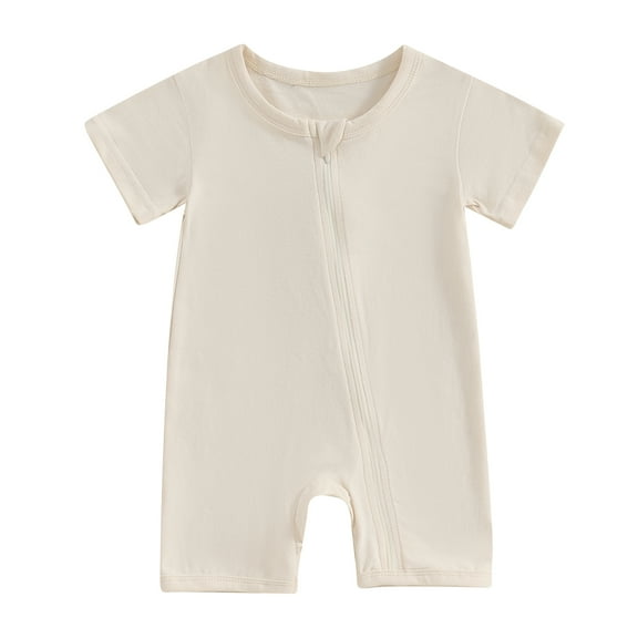 Musuos Infant Baby Summer Basic Romper 0-24 Months Solid Color Short Sleeve Round Neck Zip Up Jumpsuit Casual Clothes