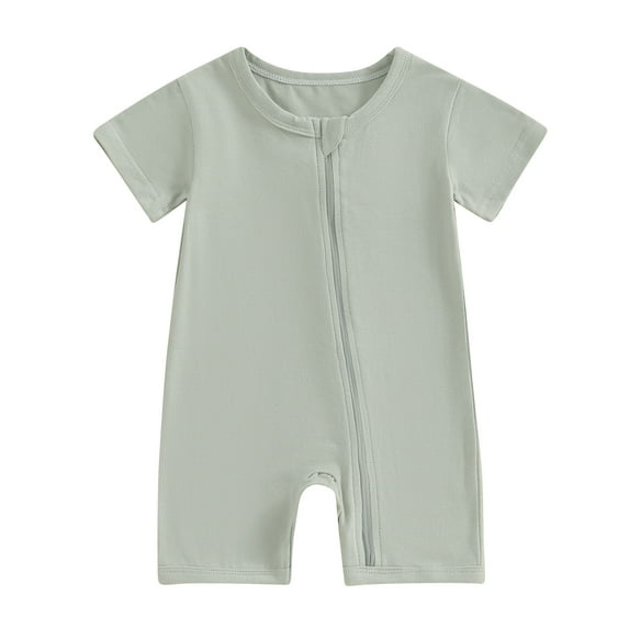 Musuos Infant Baby Summer Basic Romper 0-24 Months Solid Color Short Sleeve Round Neck Zip Up Jumpsuit Casual Clothes