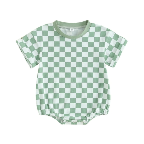 Musuos Infant Baby Summer Jumpsuit 3 6 12 18M Checkerboard Print Round Neck Short Sleeve Romper