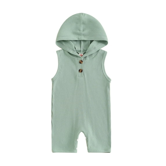 Musuos Infant Boy Summer Tank Romper 3M 6M 12M 18M Solid Color Ribbed Sleeveless Hood Bodysuit for Baby