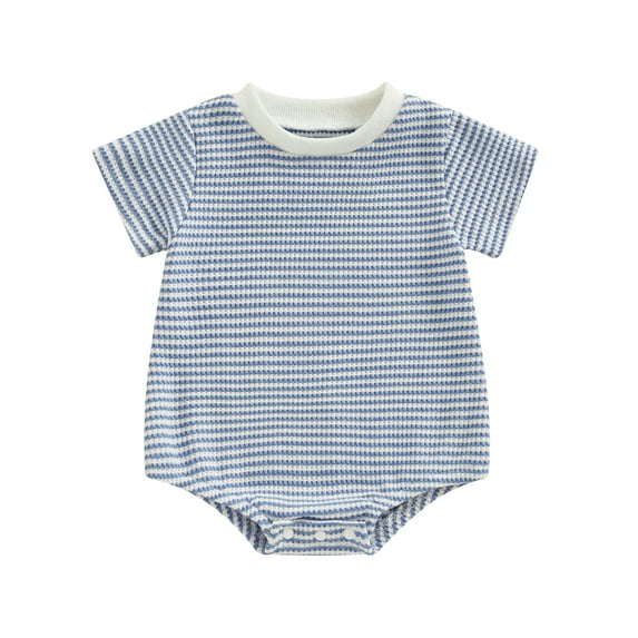 Musuos Infant Boys Girls Summer Romper 3 6 12 18M Round Neck Short Sleeve Striped Waffle Jumpsuit