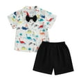 thumbnail image 1 of Musuos Kid Boys 2 Piece Set 6 12 18 24M 3 4Y Short Sleeve Dinosaur Print Shirts with Bowtie + Elastic Waist Shorts Toddler Baby Summer Outfits, 1 of 10