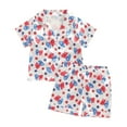 thumbnail image 1 of Musuos Kid Girls 4th of July Pajama Sets 1-5 Years Short Sleeve Lapel Shirt Floral Bow Print Shorts 2 Piece Set Sleepwear for Toddler, 1 of 9