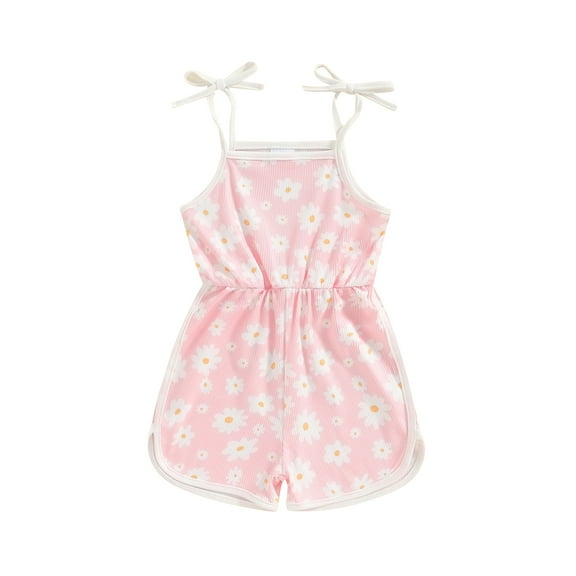 Musuos Kid Girls Cute Summer Jumpsuit 1-5 Years Sleeveless Square Neck Floral Print Romper Shorts Toddler Casual Playsuit
