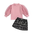 thumbnail image 1 of Musuos Kid Girls Fall Skirt Outfit 1-5Years Dot Print Puff Mesh Long Sleeve Tops and Plaid Print Skirt Set for Toddler Fashion Clothes, 1 of 8