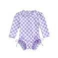 thumbnail image 1 of Musuos Kid Girls One-pieses Beach Swimwear 6 12 18 24M 3 4Y Long Sleeve Checkerboard Print Ruffle Zipper Romper Bathing Suit, 1 of 10