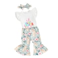 thumbnail image 1 of Musuos Kid Girls Pants Set, 12 18 24M 3 4T Fly Sleeve Letters Print T-shirt with Bunny Print Flare Pants and Headband Easter Outfit, 1 of 10