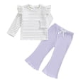 thumbnail image 1 of Musuos Kid Girls Spring Fall Outfit, 1-5Years Striped Long Sleeve Ruffled Crewneck Tops Elastic Waist Long Flare Pants Outfits, 1 of 9