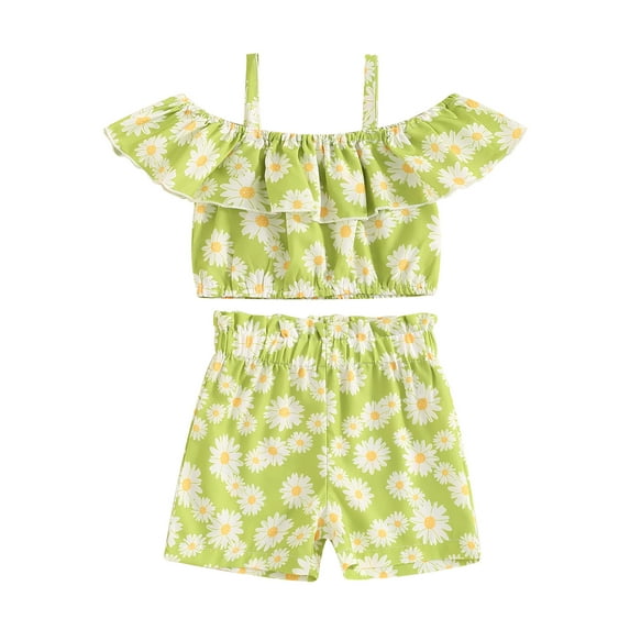 Musuos Kid Girls Summer 2PCS Shorts Sets 6M 12M 18M 24M 3Y 4Y Short Sleeve Off Shoulder Daisy Print Cami Tops Elastic Waist Shorts Sets