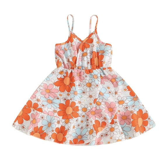 Musuos Kid Girls Summer Slip Dress 1-6Years Casual Floral/Strawberry Print Sleeveless A-Line Ruffles Dress for Daily Cute Clothes