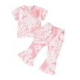 thumbnail image 1 of Musuos Kid Girls Tie-dye Print Outfit, 1-5 Years Short Sleeve Crew Neck T-shirt with Flare Pants Summer Casual 2 Piece Set, 1 of 10