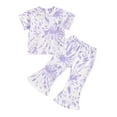 thumbnail image 1 of Musuos Kid Girls Tie-dye Print Outfit, 1-5 Years Short Sleeve Crew Neck T-shirt with Flare Pants Summer Casual 2 Piece Set, 1 of 10