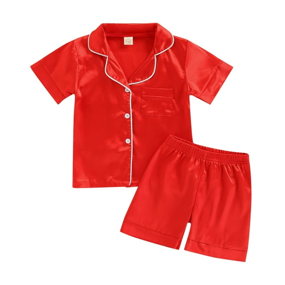 Musuos Kids 2 Pieces Pajamas Outfits, 1-7T Red/Cow Pattern Print/Colorful Short Sleeve Tops + Elastic Waist Shorts Boys Girls Sleepwear Set