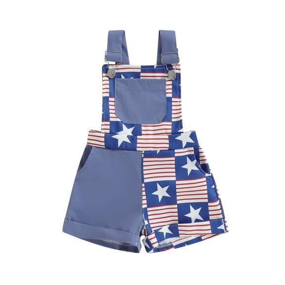 Musuos Kids Baby American Flag Overalls 1-5 Years Independence Day Patriotic Pocket Adjustable Straps Short Jumpsuit for Boys Girls
