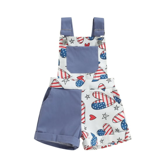 Musuos Kids Baby American Flag Overalls 1-5 Years Independence Day Patriotic Pocket Adjustable Straps Short Jumpsuit for Boys Girls