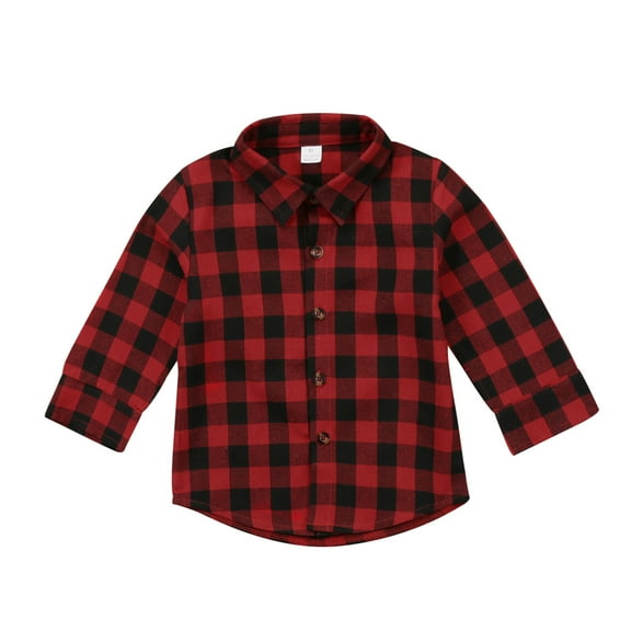Musuos Kids Baby Boys Girls Red Black Plaid Shirt 2-7T Long Sleeve Casual Loose Letter Print Blouse