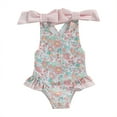 thumbnail image 1 of Musuos Kids Baby Girls Summer Swimsuit, 1-6T Sleeveless Cross Backless Floral Print Ruffle Bathing Suit, 1 of 10