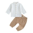 thumbnail image 1 of Musuos Kids Boys Casual Fall Outfits 6 12 18 24M 3 4Y Buttons Long Sleeve Shirts Tops and Elastic Waist Long Pants 2Pcs Clothes Set, 1 of 10