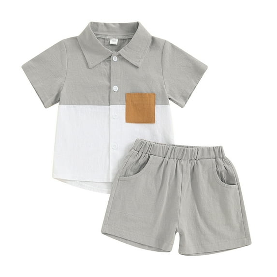 Musuos Kids Boys Casual Shorts Set, 1-6 Years Contrast Color Short Sleeve Shirt with Elastic Waist Shorts Toddler Set Summer Outfit