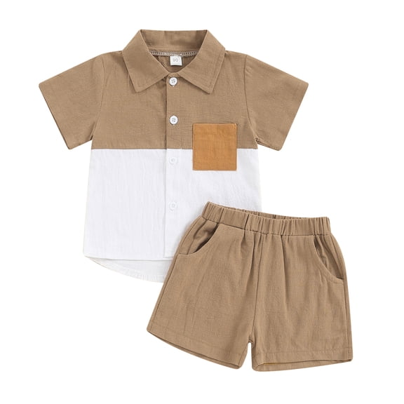 Musuos Kids Boys Casual Shorts Set, 1-6 Years Contrast Color Short Sleeve Shirt with Elastic Waist Shorts Toddler Set Summer Outfit