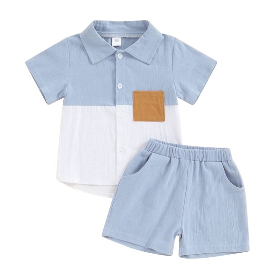 Musuos Kids Boys Casual Shorts Set, 1-6 Years Contrast Color Short Sleeve Shirt with Elastic Waist Shorts Toddler Set Summer Outfit