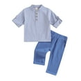 thumbnail image 1 of Musuos Kids Boys Summer Outfits 6M 12M 18M 24M 3Y 4Y Buttons Short Sleeve Shirts and Elastic Waist Long Pants 2Pcs Clothes Set, 1 of 10